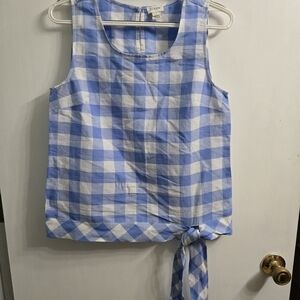 J. Crew Blue and White Gingham Sleeveless Tie-Front Blouse